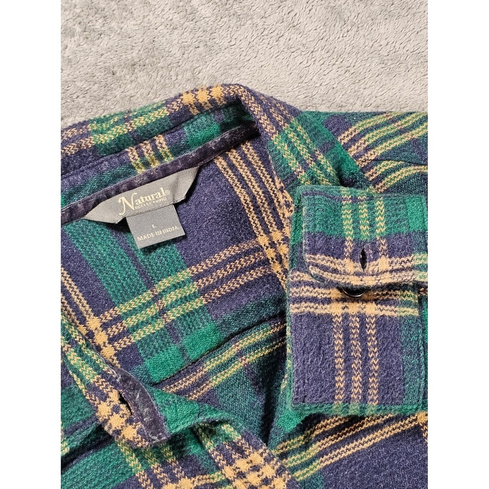 Natural Reflections Green Navy Plaid Flannel Button Up Cotton western‎ gorpcore